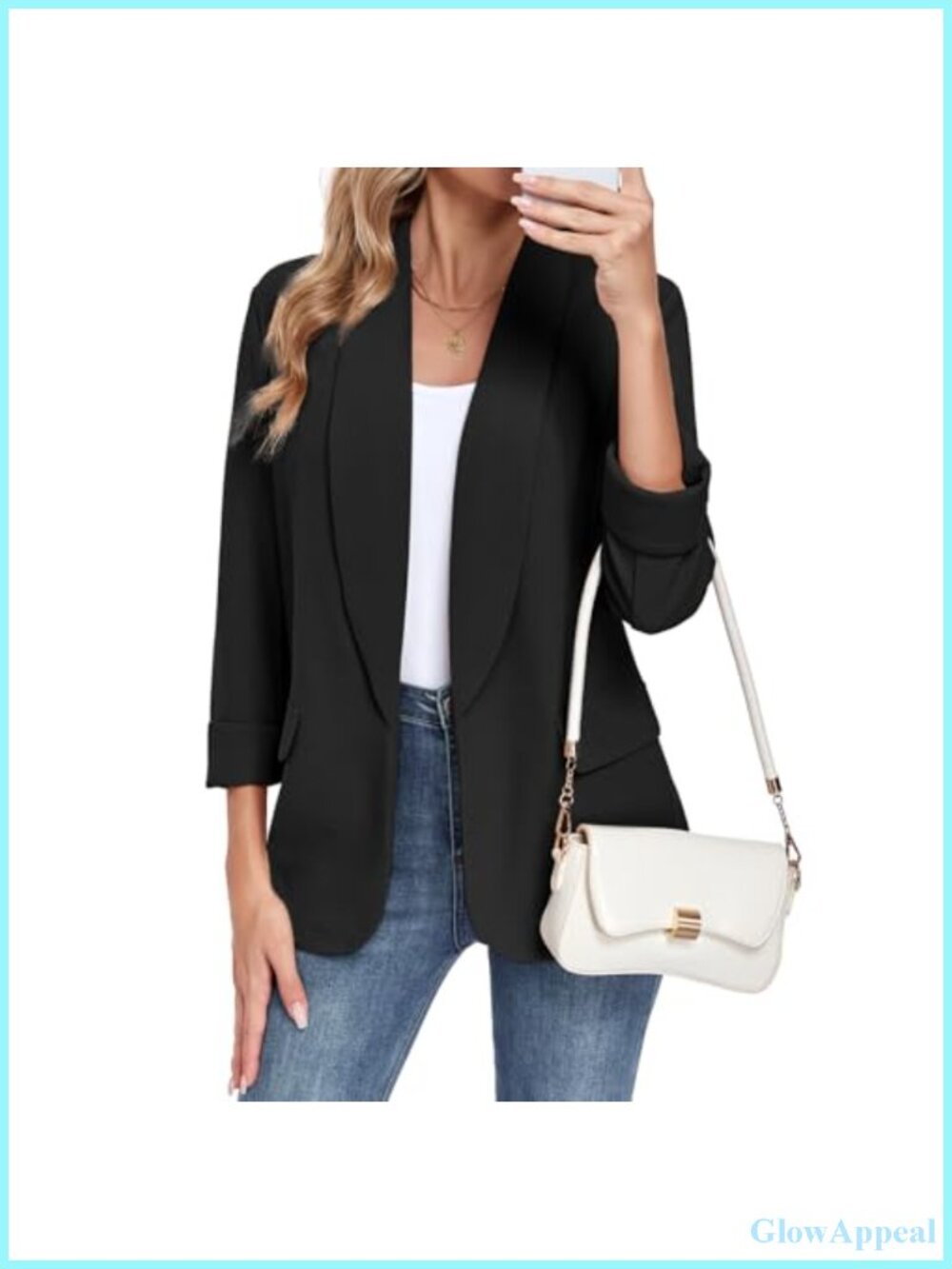 Classic Lapel Blazer 3/4 Sleeve Slim Fit Business Casual Work Jacket
